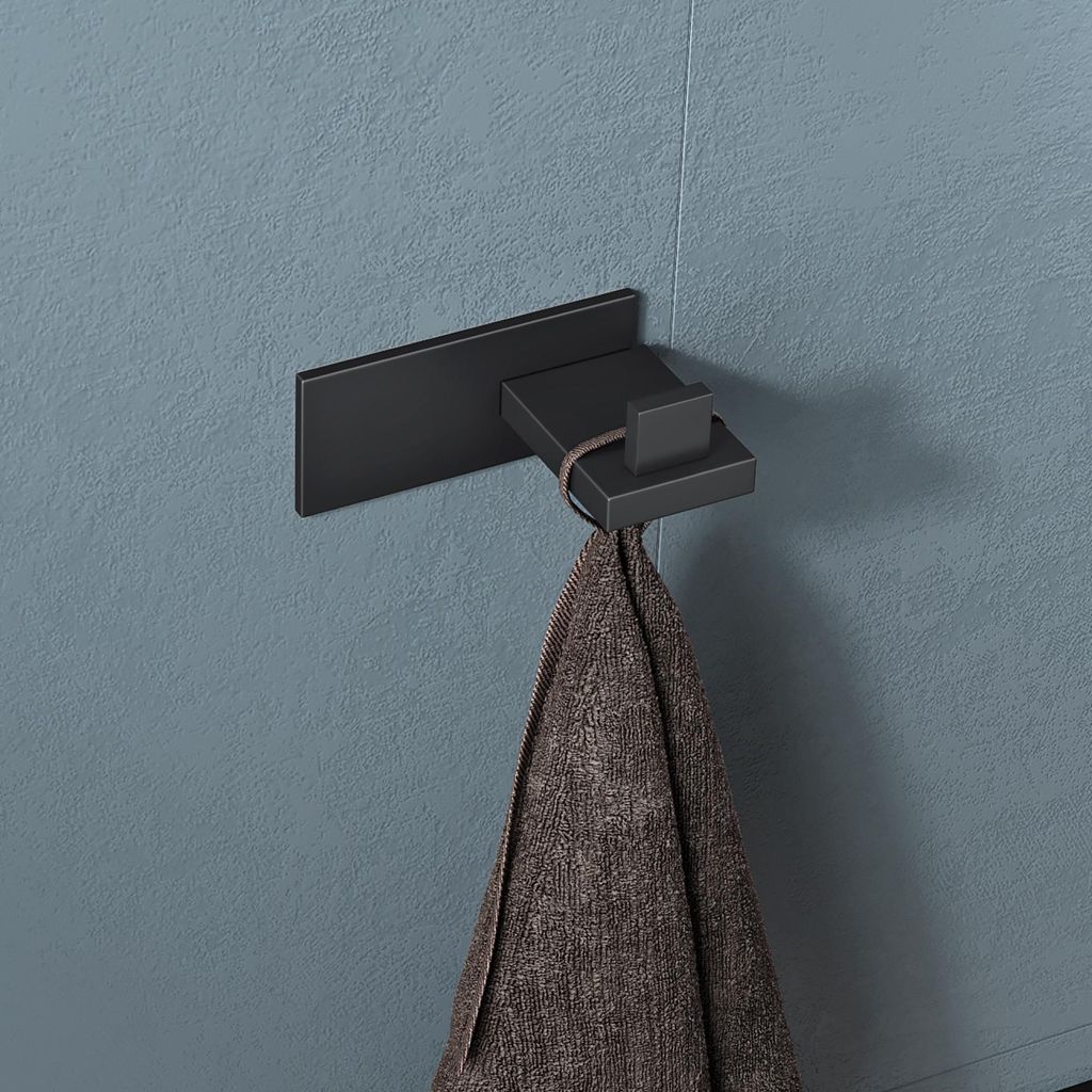 doporro 1 Stück Garderobenhaken Edelstahl, Kleiderhaken Wand Haken, selbstklebend & ohne Bohren Matt schwarz für Jacken, Handtücher Stalo-06