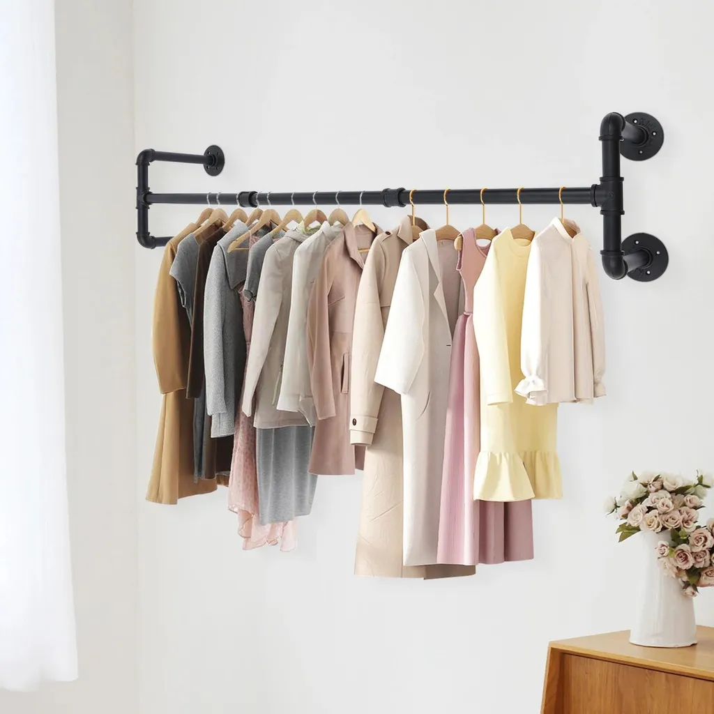 Rangement mural pour vêtements style industriel noir - Idéal dressing - 2