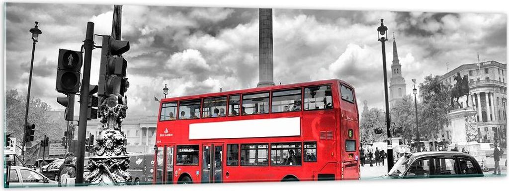 Bilder auf glas - Trafalgar Platz Taxi London - 160x50cm - Glasbilder - Wandbilder - Kunstdruck - zum Aufhängen bereit - Wanddekoration aus Glas -...