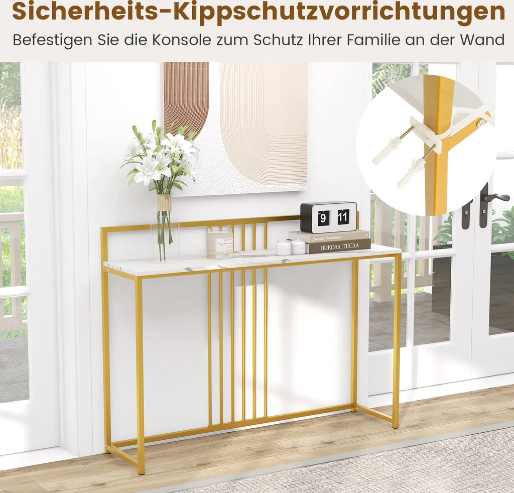 COSTWAY Consolle Marmo e Oro 120cm - Tavolo Ingresso Moderno Design - 4