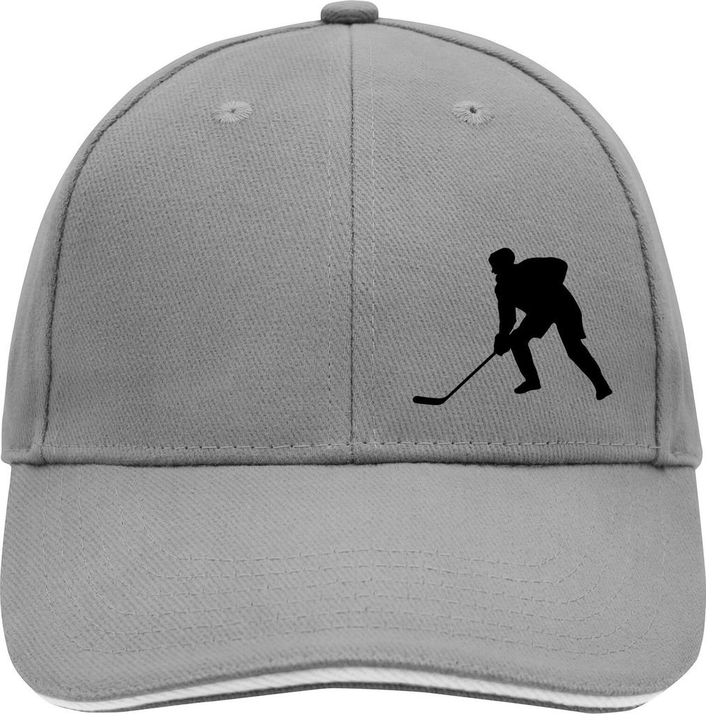 Huuraa Cappy Mütze Eishockey Silhouette Dark Grey/White Baumwolle 6-Panel Kappe Geschenkidee