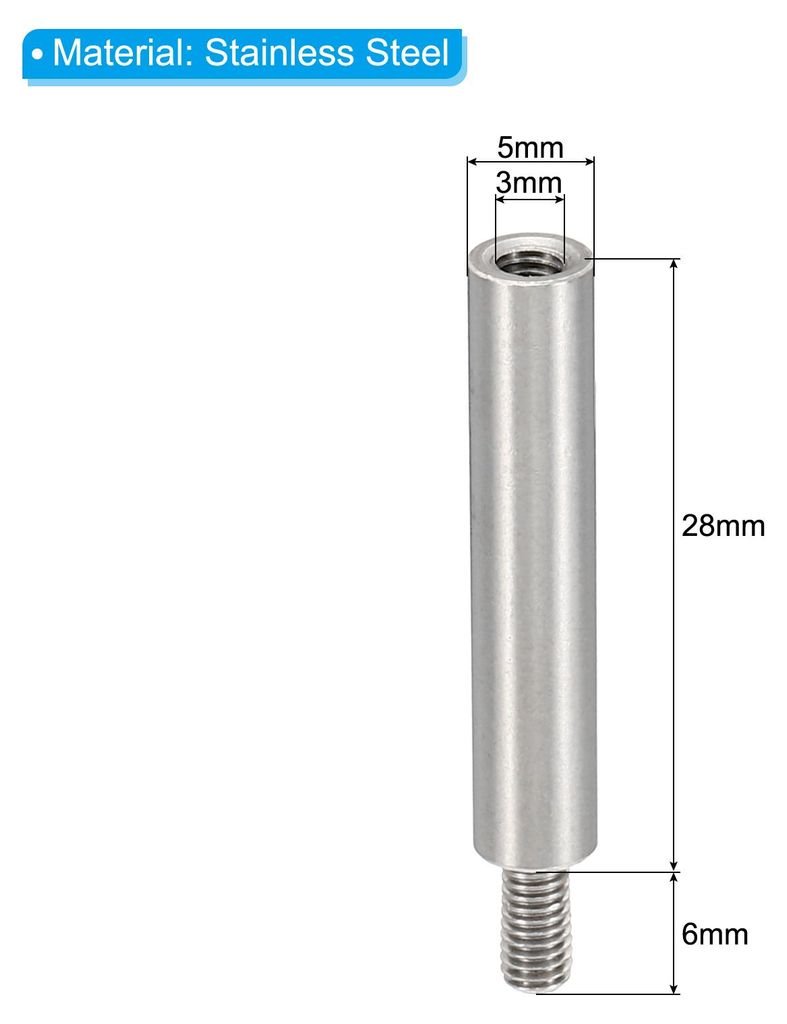 12 Stš¹ck M3 Abstandshalter, M3 28+6mm Distanzhš¹lsen aus Edelstahl mit Gewinde Schrauben Set 3mm ID 5mm OD Metrische m?nnliche und weibliche G...