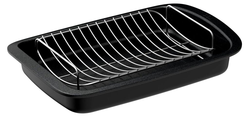 Leo Graphite Antihaft Bräter mit Rost 42x28cm - Auflaufform groß - Bräter rechteckig - Ofenform