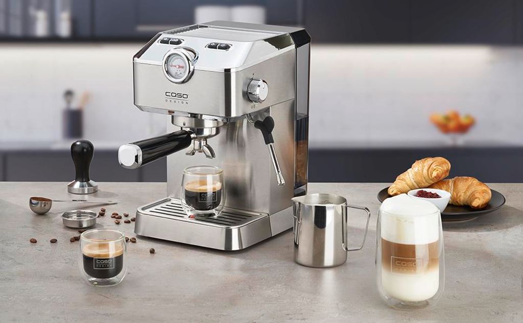 CASO Espresso Gourmet Siebträgermaschine aus Edelstahl, leistungsstarke 19 bar Ulka-Pumpe, mit Milchaufschäumer, für Kaffeepulver oder ESE Kaffe...
