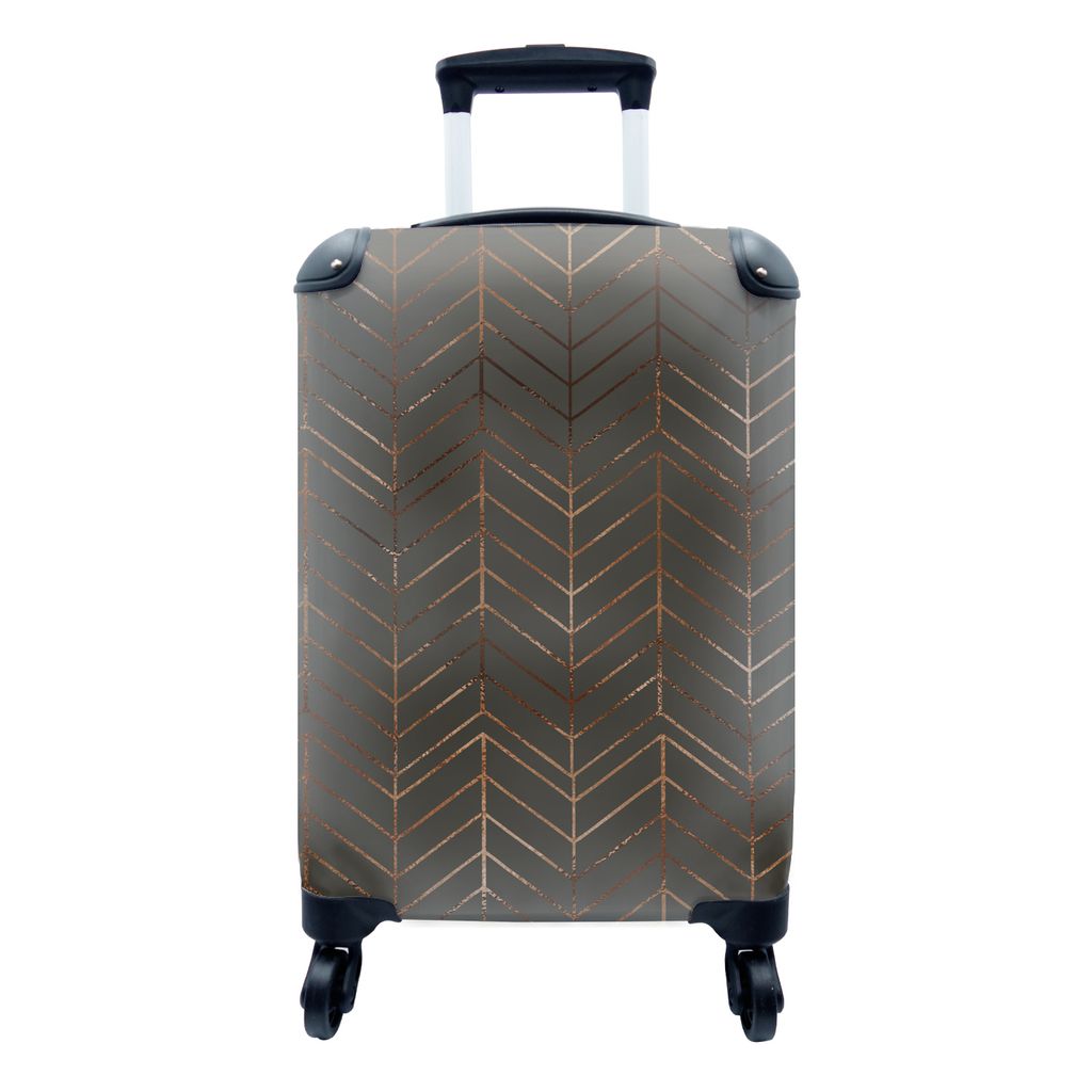 MuchoWow Koffer Handgepäck Trolley Rollkoffer Kleine Reisekoffer mit 4 Rollen - Muster - Bronze - Grau - Luxus - Cabin Size < 55x40x23 cm & 55x4...