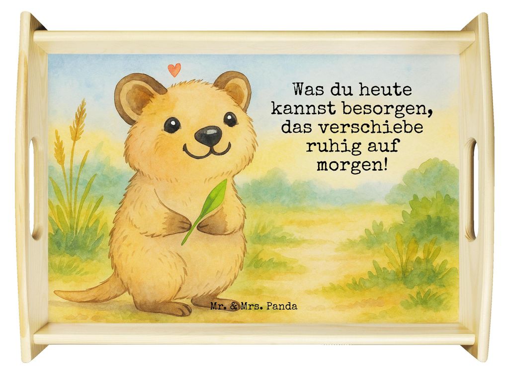 Mr. & Mrs. Panda Tablett Quokka Happy Design - Weiß - Geschenk, Servier, Lustiger Spruch, Aufschieberitis, Deko, Serviertablett, Lustige Sprüche,...