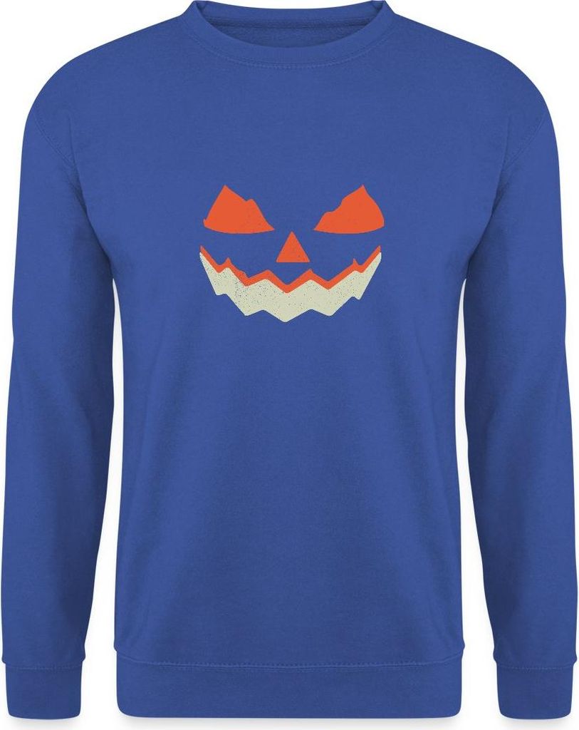 Spreadshirt Halloween Gruseliges Kürbis Gesicht Uni Pullover, XXL, Royalblau