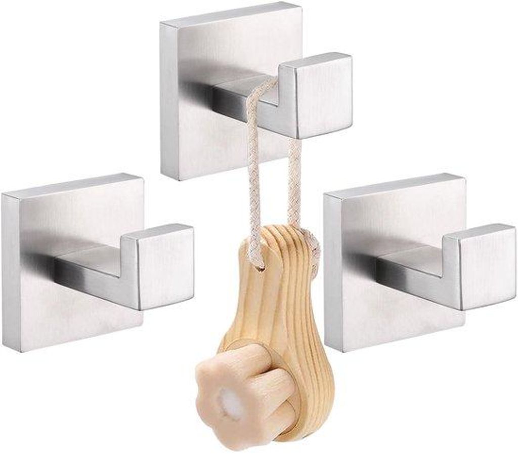 3er-Pack Schraubenzieher mit vierkanten Haken, 304-Stahl, geborstelt, nikkeliert, Wandmontage für Garage, Küche, Bad, A8805BN-P3