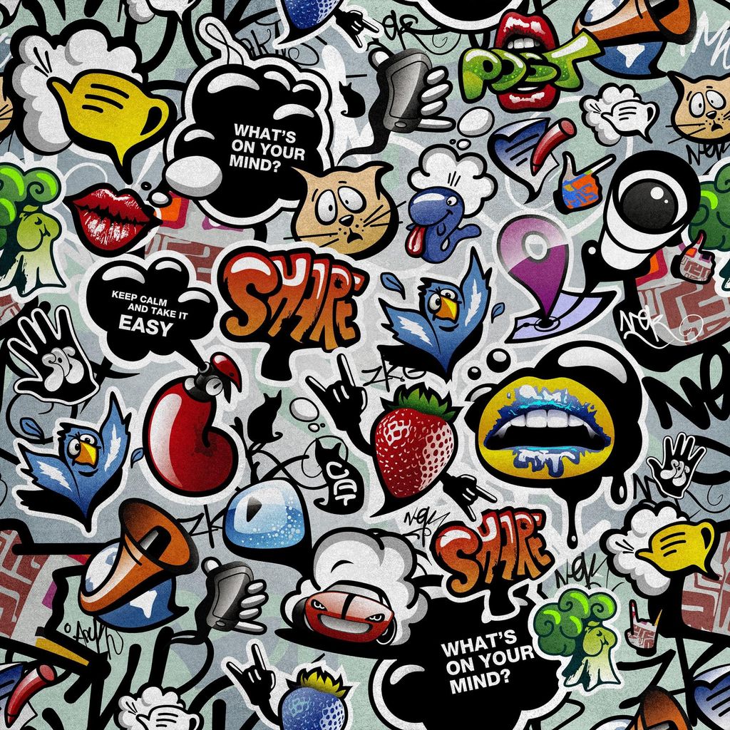 Royal Samt Stoff Polyester Zum Nähen - Motiv Graffiti - soziale Medien