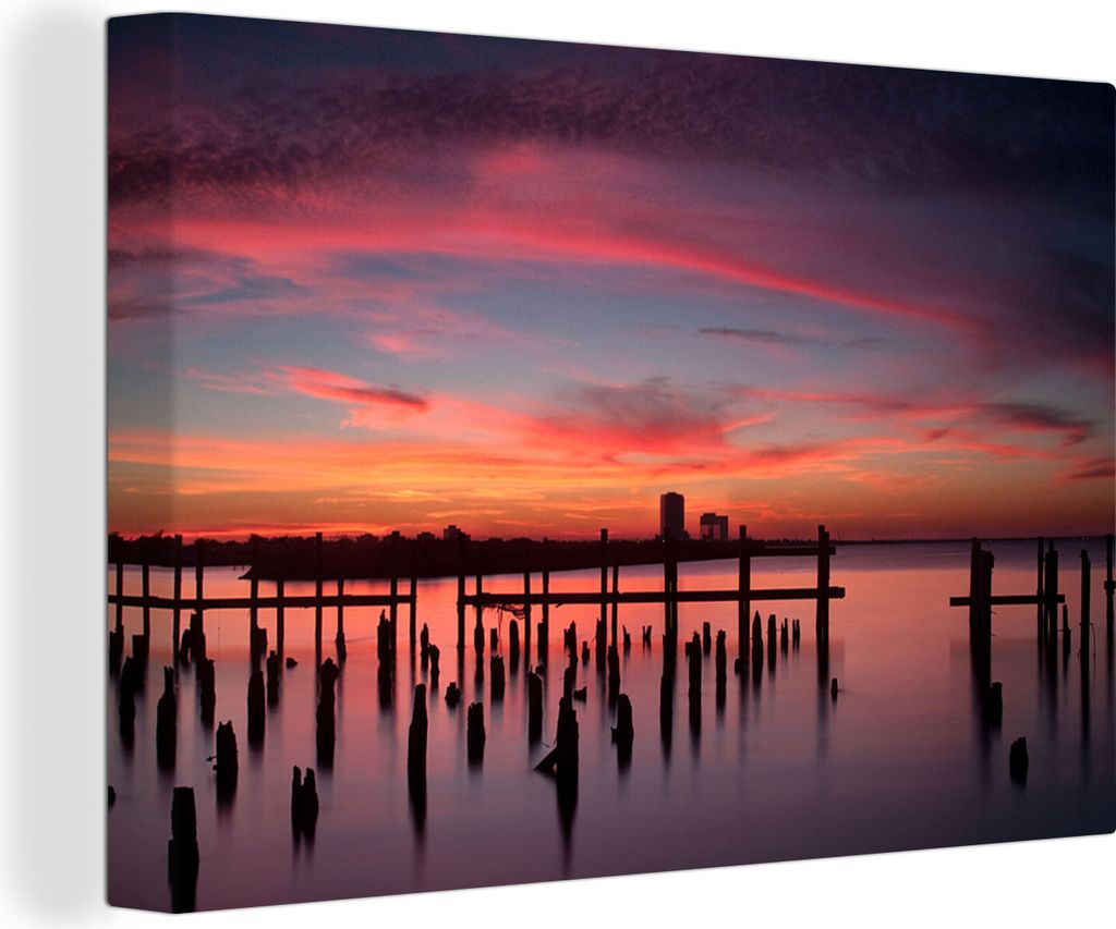 OneMillionCanvasses - Leinwandbilder - 140x90 cm, Strand bei Sonnenuntergang, Wandbilder Kunstdruck Wanddekoration