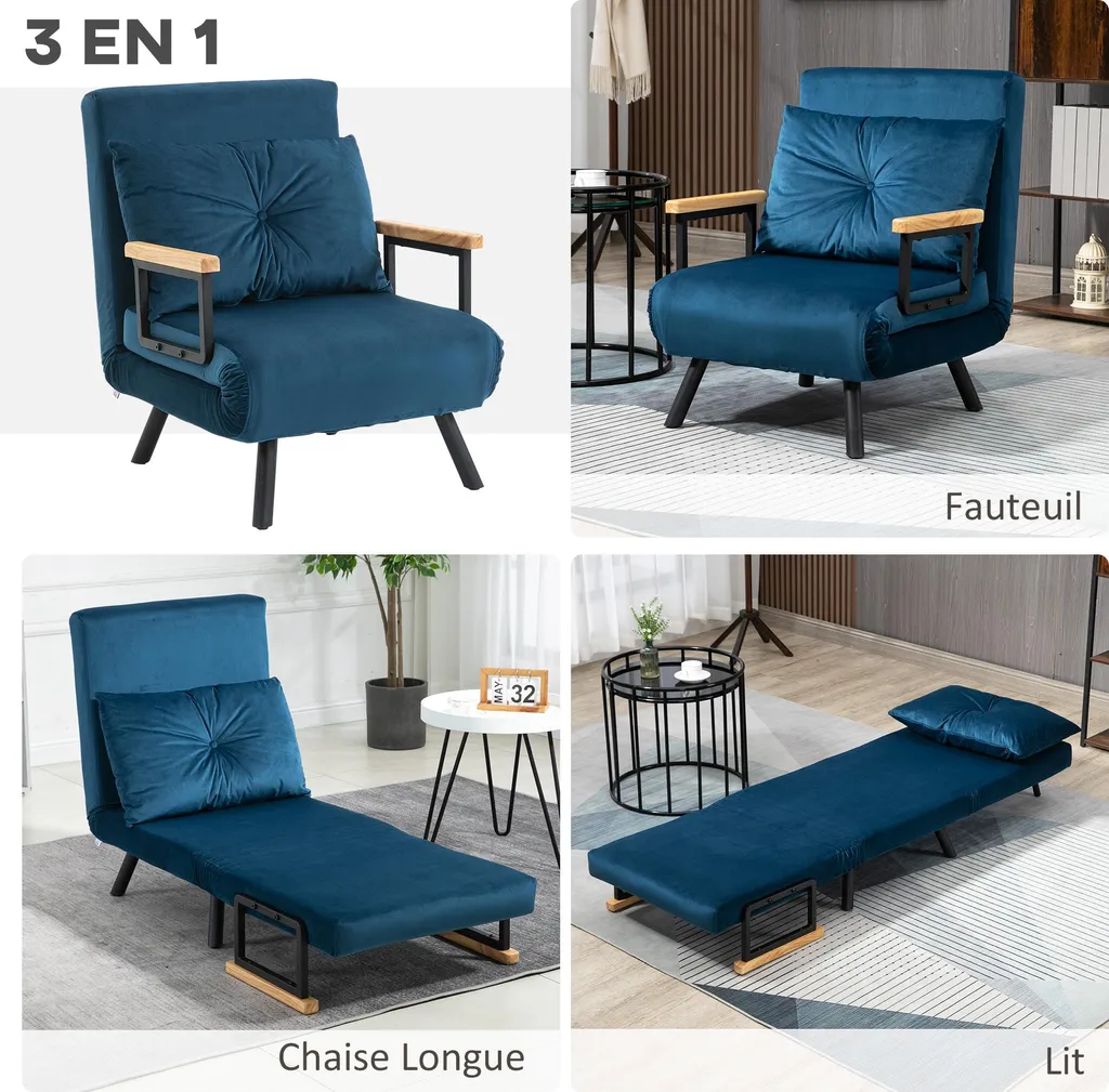 Canapé convertible gain de place pour studio : fauteuil et lit d'appoint