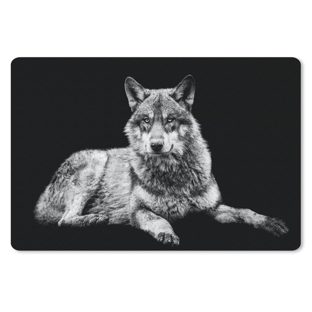 MuchoWow Schreibtischunterlage Wildlife - Wolf - Schwarz - Weiß 60x40 cm - XXL Mauspad - Großes Mauspad