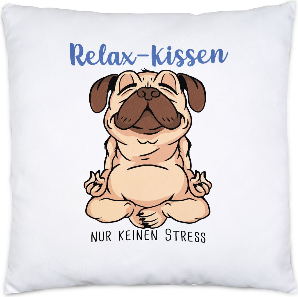 Anti-Stress Kissen inkl. Füllung Meditation Lustig Spruch Ironie Hund Mops Geschenk-Idee Bürokollegen Chillen Yoga