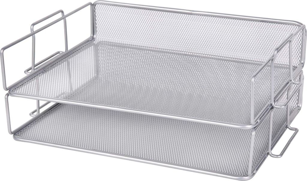 2 Stück stapelbare Papier Sortierer - Organizer für den Schreibtisch - Drahtmetall Ablage - Büro Schule Home-Studium - silber EX62005