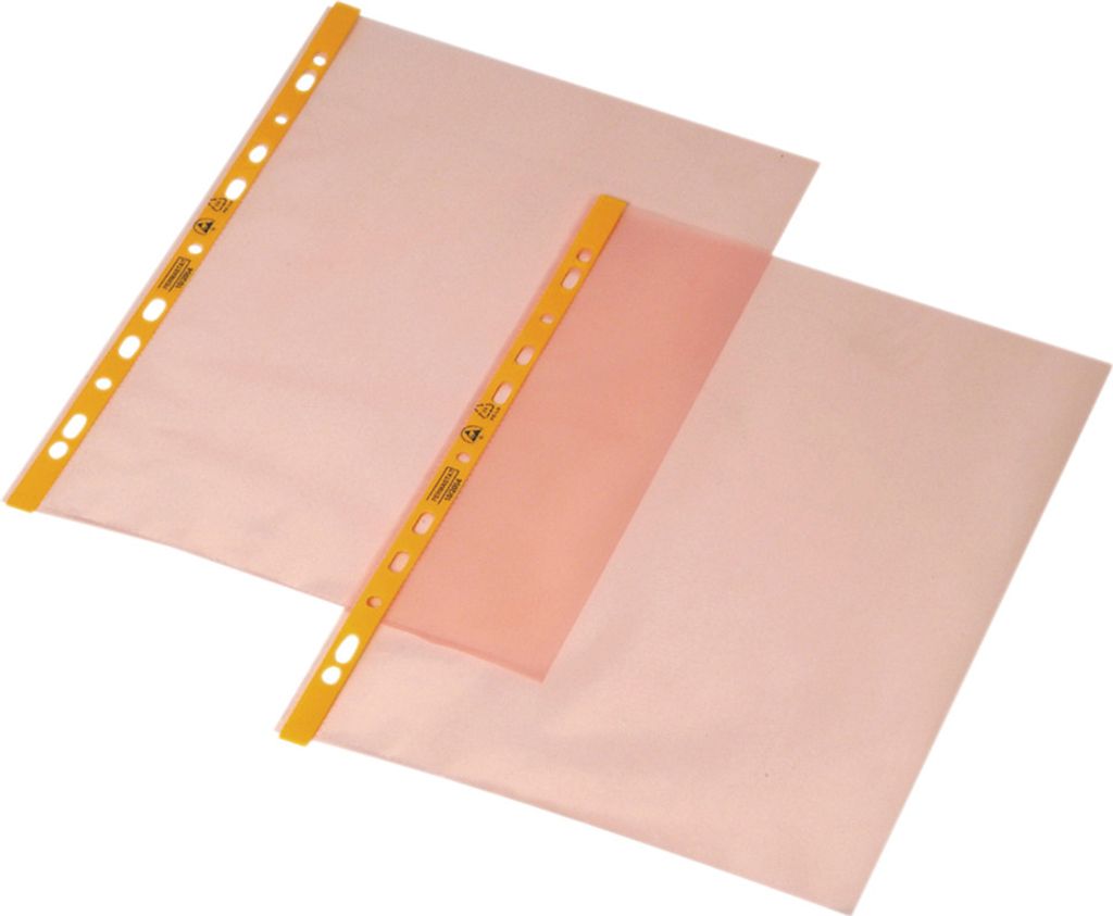 Dokumentenhülle Permastat, ESD, rosa, mit Lochrand, eine Seite offen (Pack à 100 Stück)