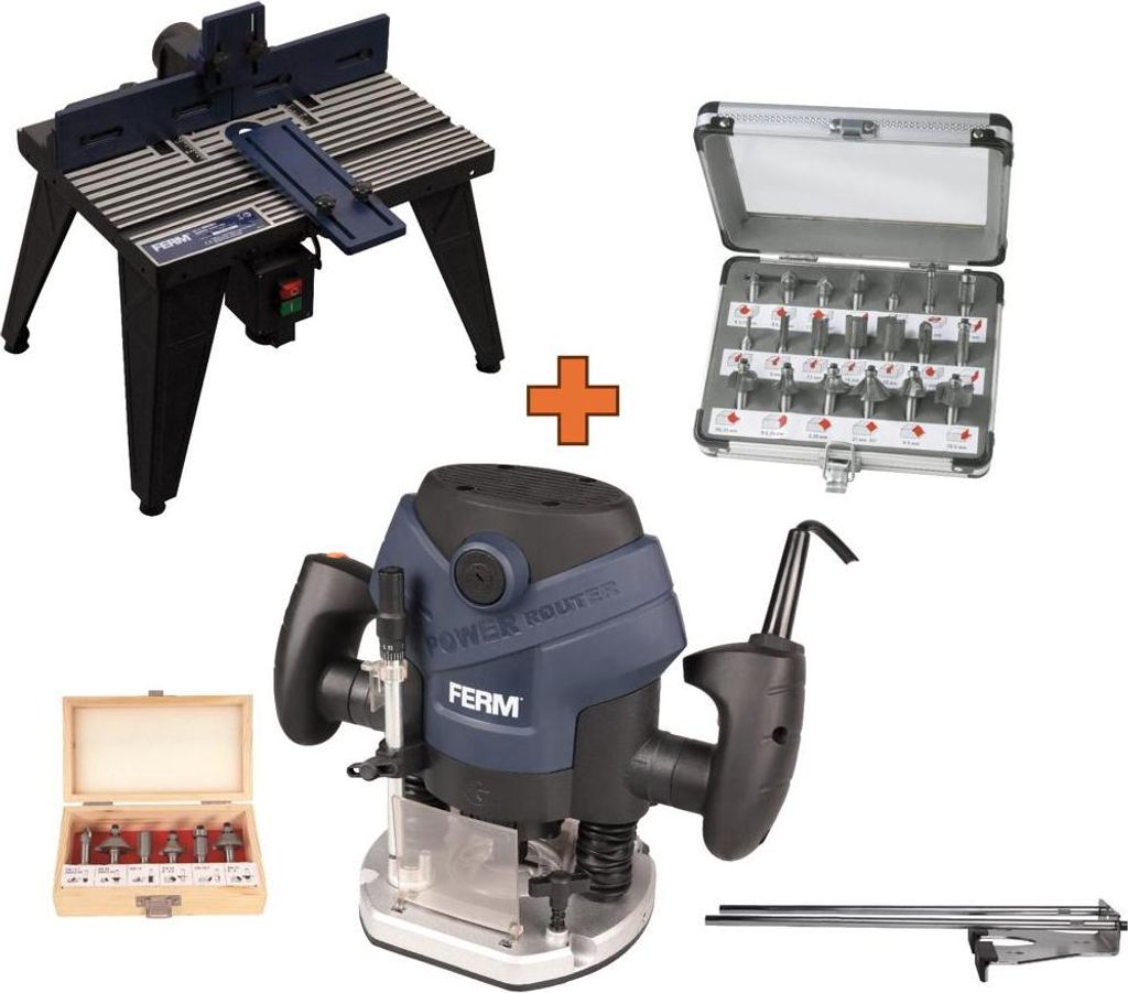 FERM Komplettes Oberfräsen-Set inkl. Frästisch und 20 Fräsern - PRM1015_S