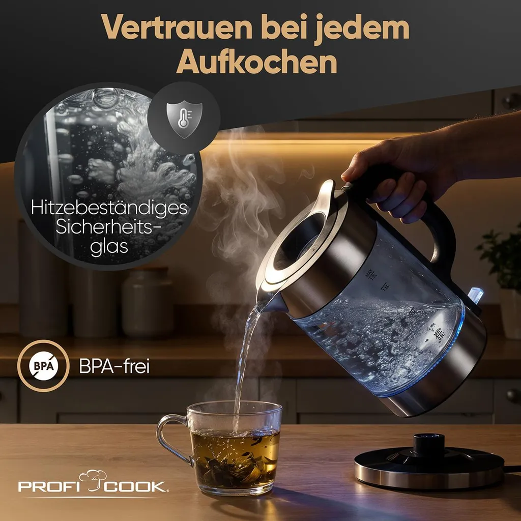 Bouilloire électrique design en verre 1,7L Profi Cook PC-WKS 1322 - 5
