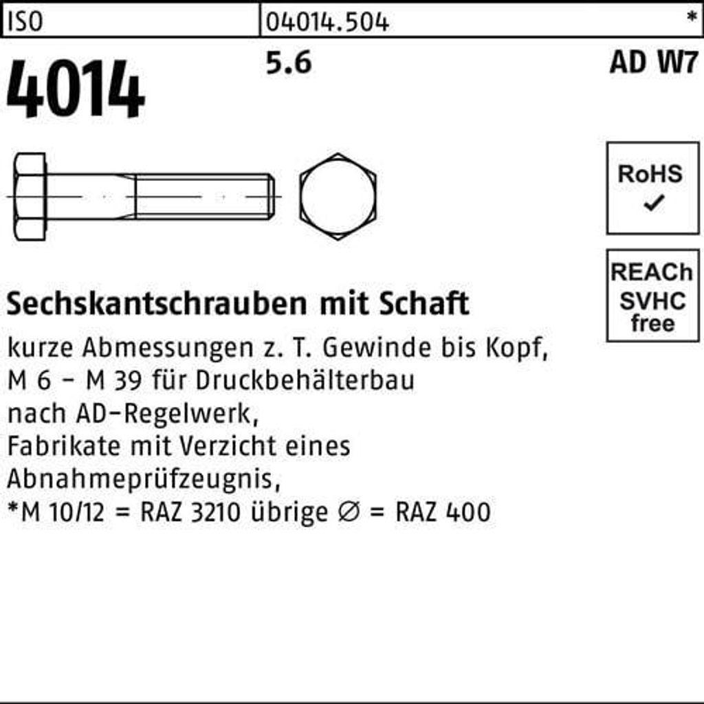 Reyher Sechskantschrauben ISO 4014 5.6 M 12 x 65 AD W7 (50 Stück)