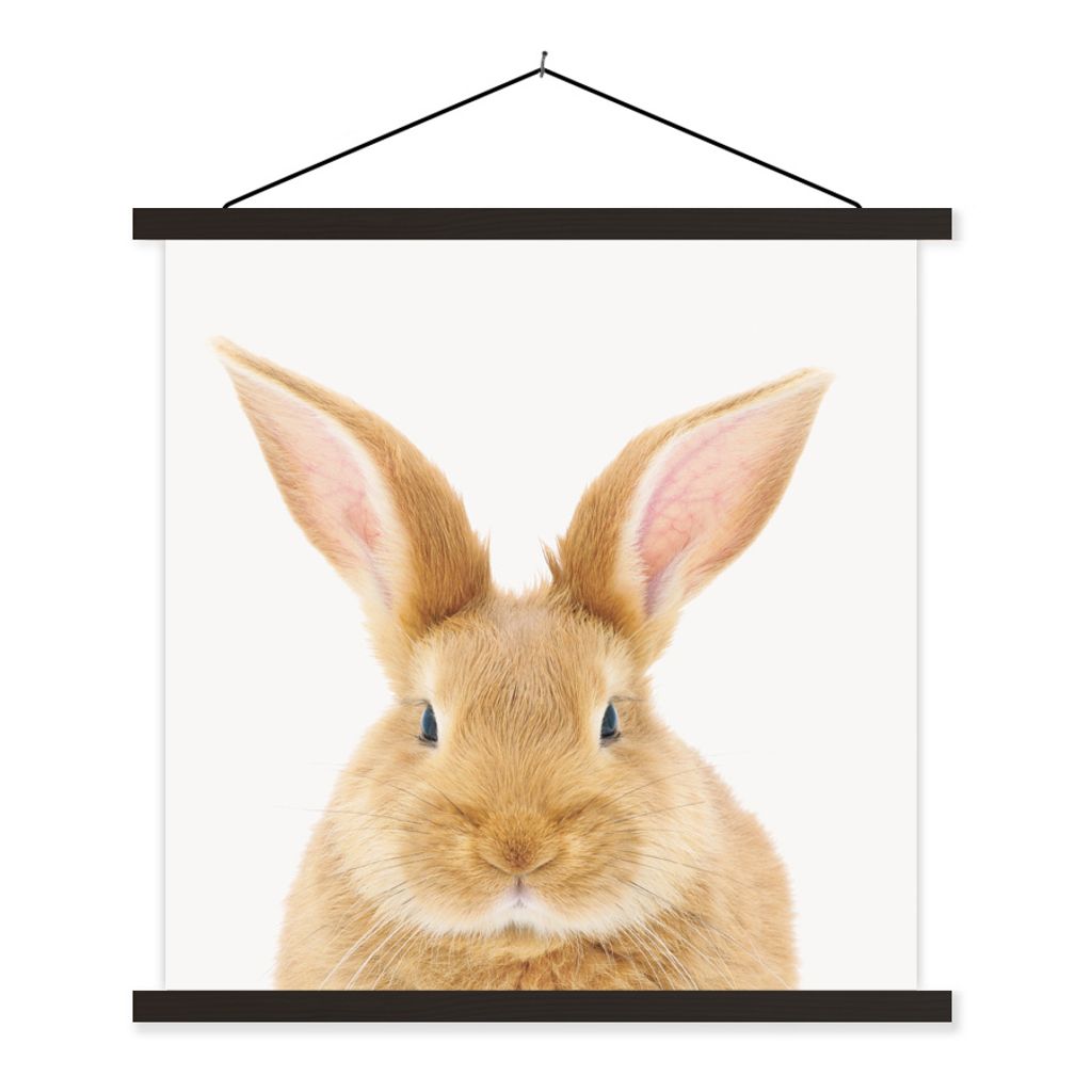 MuchoWow Textilposter Kinder - Kaninchen - Kind - Mädchen - Jungen 90x90 cm mit schwarzem Rahmen - Magnetisches