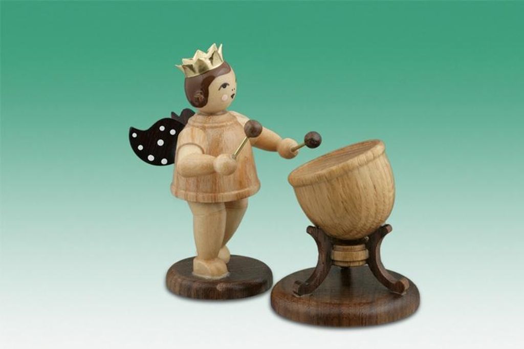 Holzfigur Musikengel mit Pauke und Krone Höhe 6,5cm NEU
