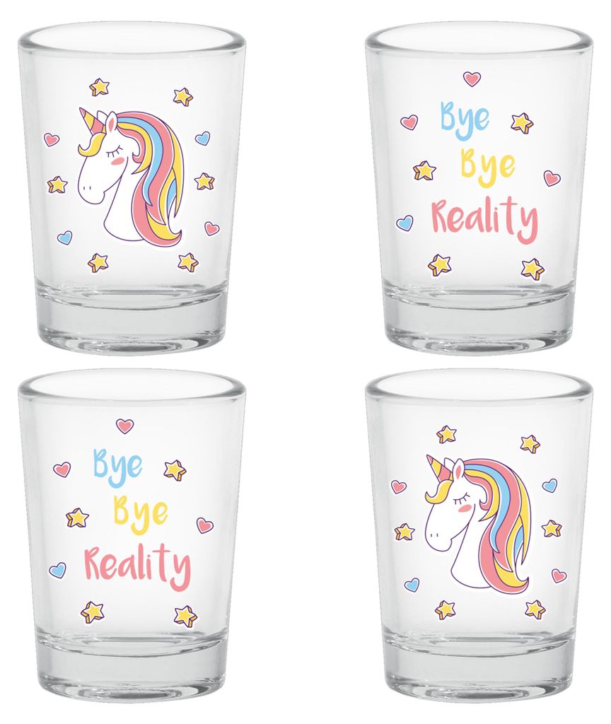 EinhornLiebe - Einhorn Schnapsgläser - Bye Bye Reality (4 Stück) Pinnchen Gläser Unicorn Shotglas