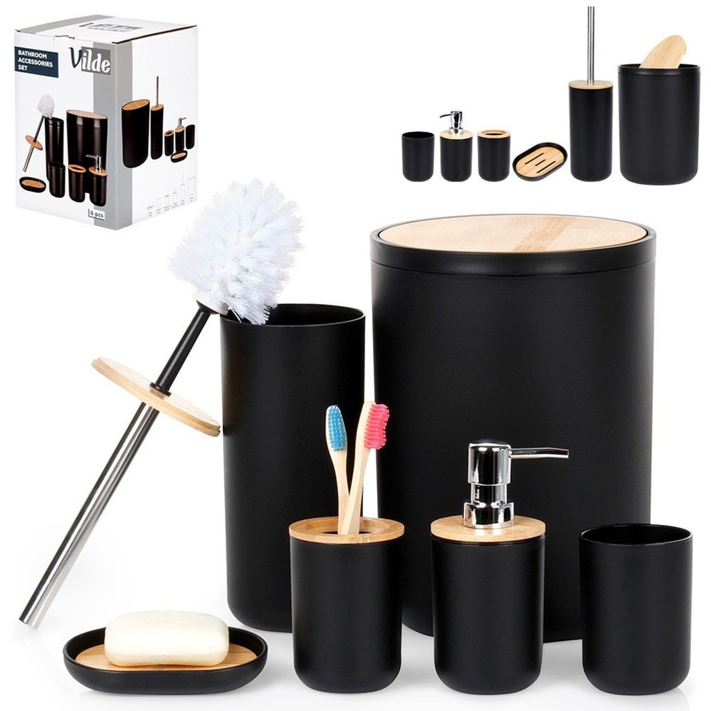 Vilde Badset Bade-Set Zubehör für Badezimmer Badaccessoires schwarz 6 El.