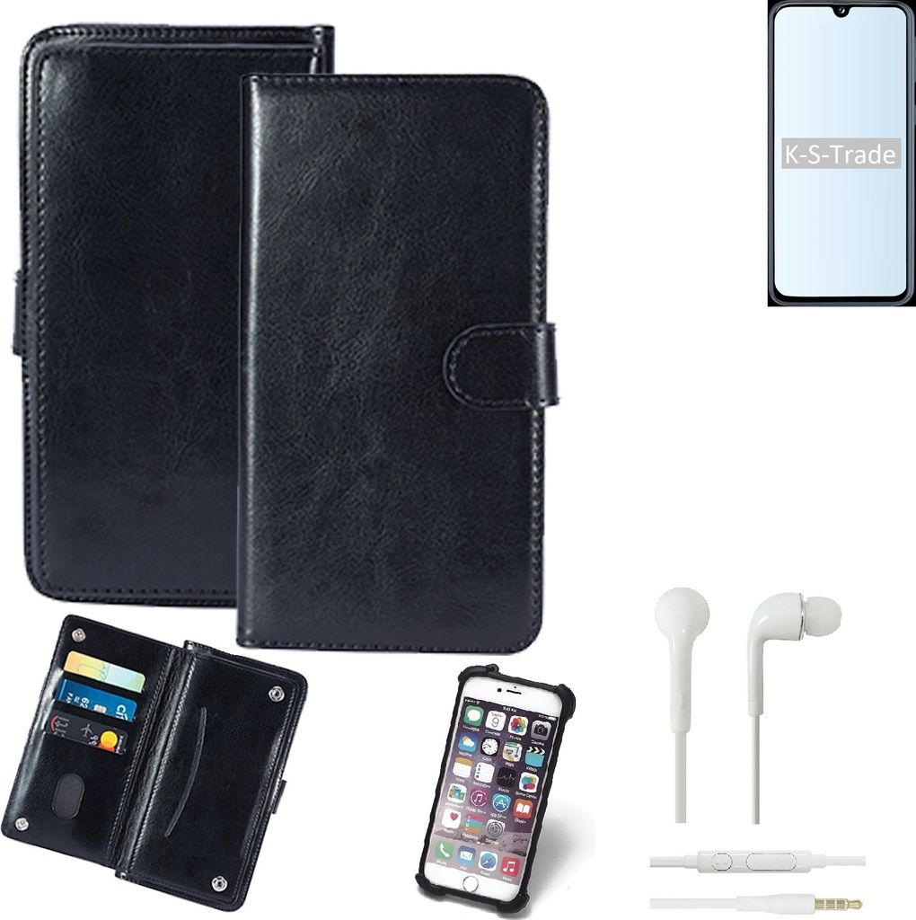 K-S-Trade 360° Hülle kompatibel mit Samsung Galaxy S10 5G inkl. Headphones schwarz Kunstleder Case BookCase WalletCase Kunstlederederhülle