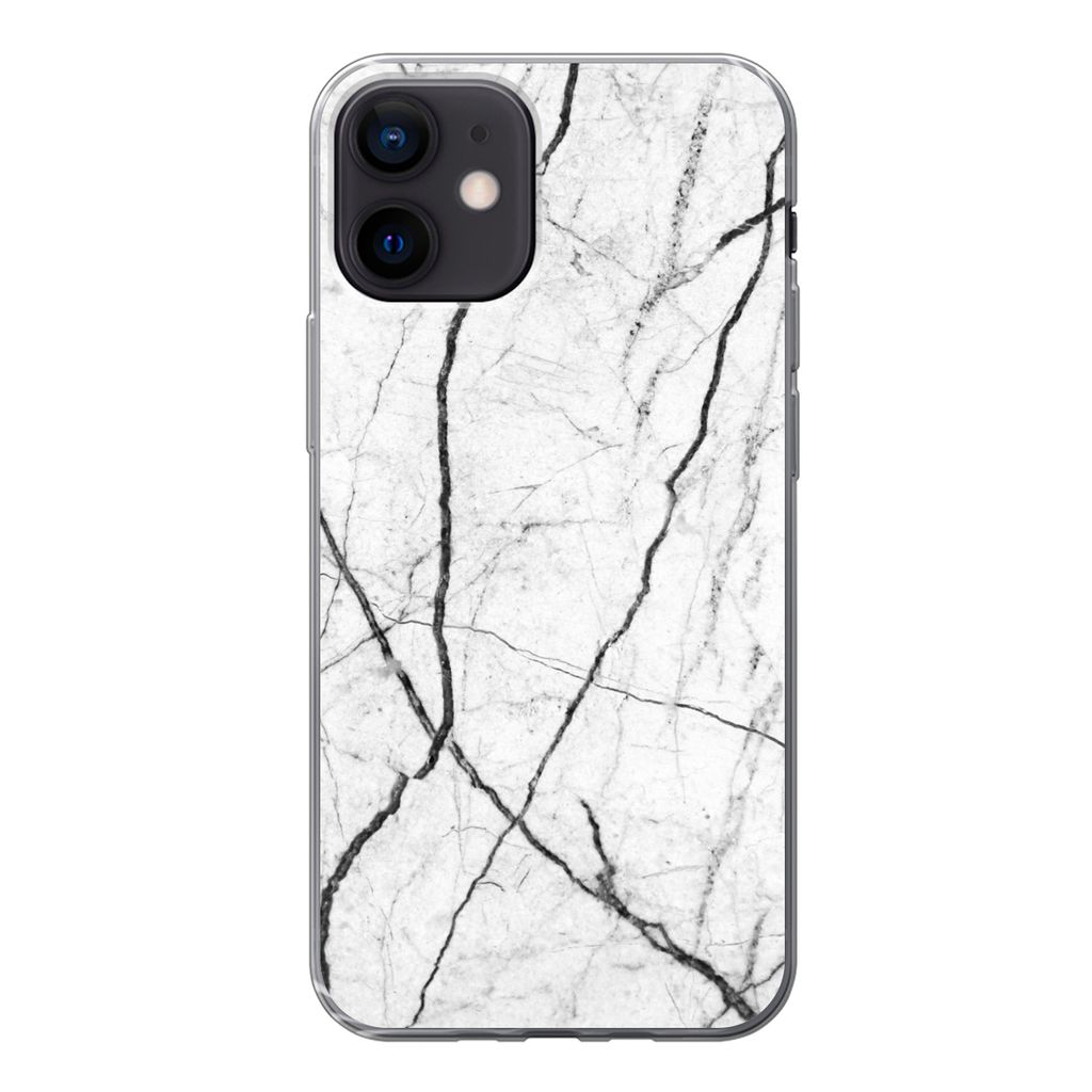 MuchoWow Handyhülle Schutzhülle Hülle für iPhone 12 Marmor - Schwarz - Weiß Silikon Softcase Handy Hülle - Schutzhülle