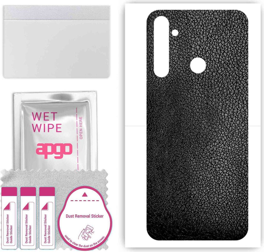 apgo Rückseite Schutzfolie, Skin, kompatibel mit Realme Q, Hinten Displayschutzfolie aus Vinylfolie, kratzfest, einfache Montage - Schwarzes Leder