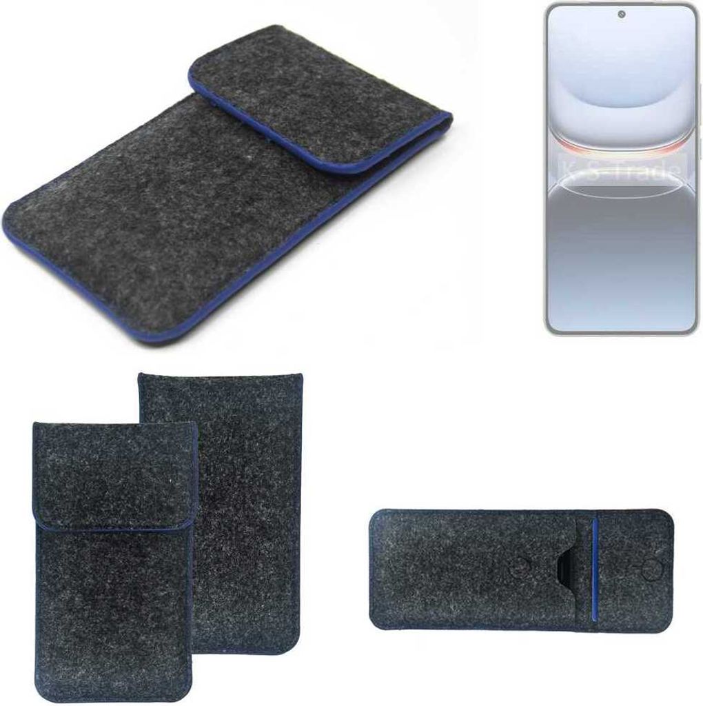 K-S-Trade Handy-Hülle Schutz-Hülle kompatibel mit Vivo iQOO 13 Filztasche Pouch Tasche Case Sleeve Filzhülle dunkelgrau, blauer Rand