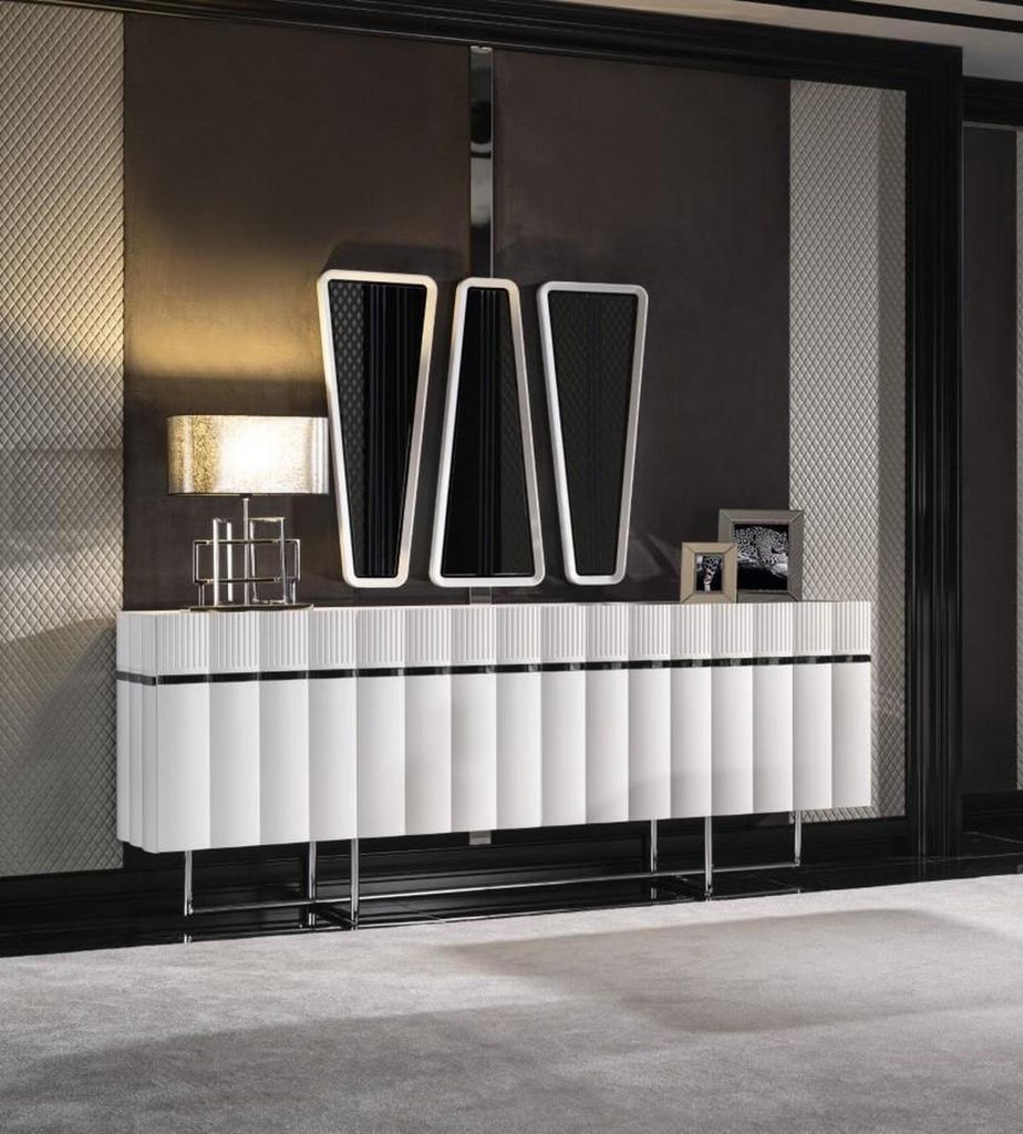 Anrichte Sideboard mit Spiegel Gruppe Kommode Holz Weiß Esszimmer Modern