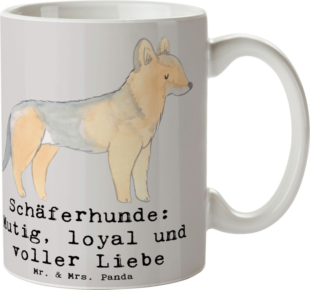 Mr. & Mrs. Panda Tasse Schäferhunde Freundschaft - Grau Pastell - Geschenk, Hunderassen Pflege, haferl, Motivtasse, Kaffeetasse, Hunderasse, Kaffe...
