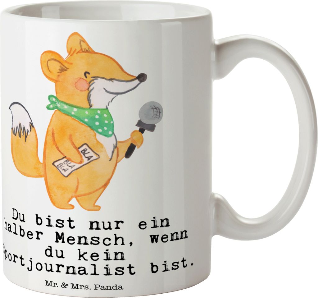 Mr. & Mrs. Panda Kaffeetasse Sportjournalist Herz - Weiß - Geschenk, Tasse, Kaffeebecher, Teetasse, Ausbildung, Studium, Reporter, Lustig, Keramik...