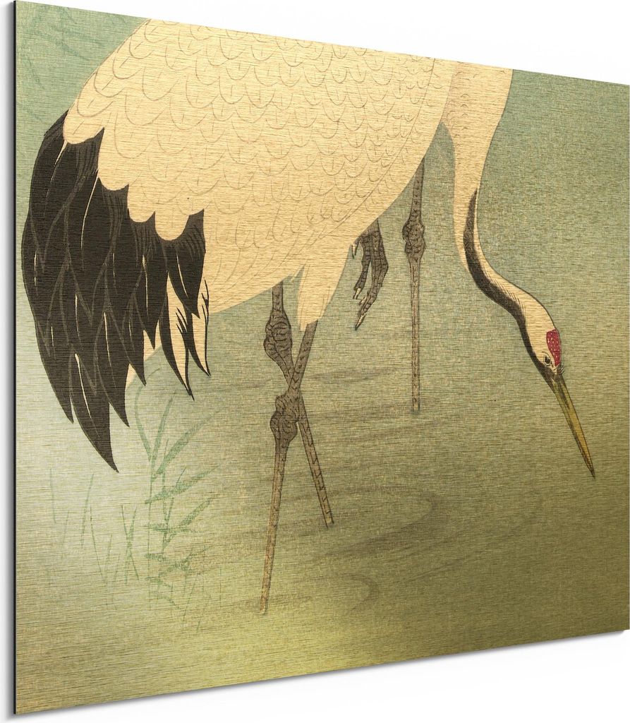 DEQORI Alu-Dibond Bild Gold 80x60 cm 'Im Schilf vereint' Wandbild Metall dünn Design