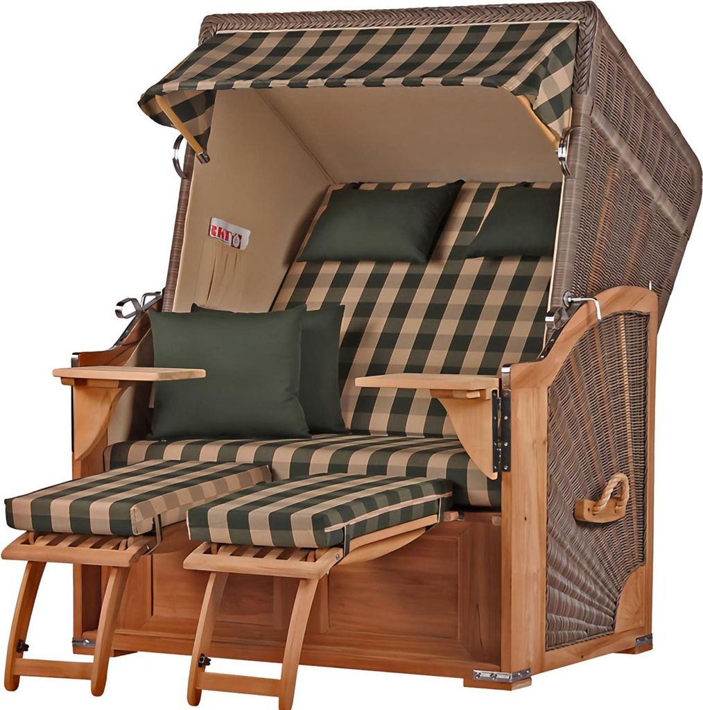 Strandkorb-Set - bene living - Schaalsee Teak - PE grau - Modell 506 - inkl. Liftersystem