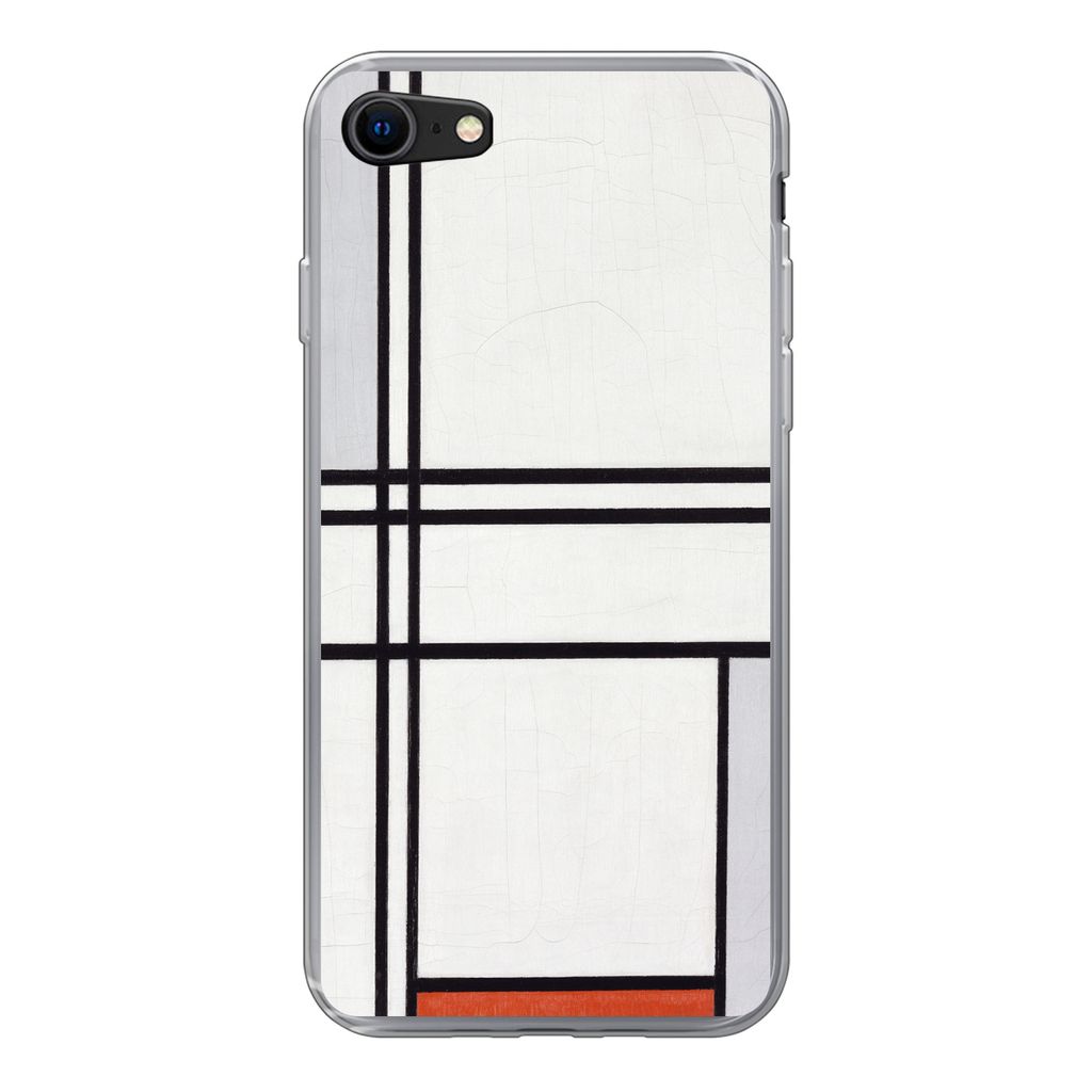MuchoWow Handyhülle Schutzhülle Hülle für iPhone 7 Komposition 1 mit Rot und Grau - Piet Mondrian Silikon Softcase Handy Hülle - Kartenhalter
