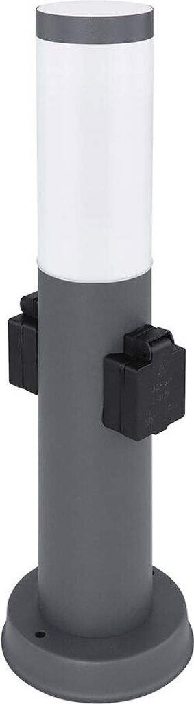 LED Sockelleuchte, Edelstahl, 2x Steckdose, H 45 cm