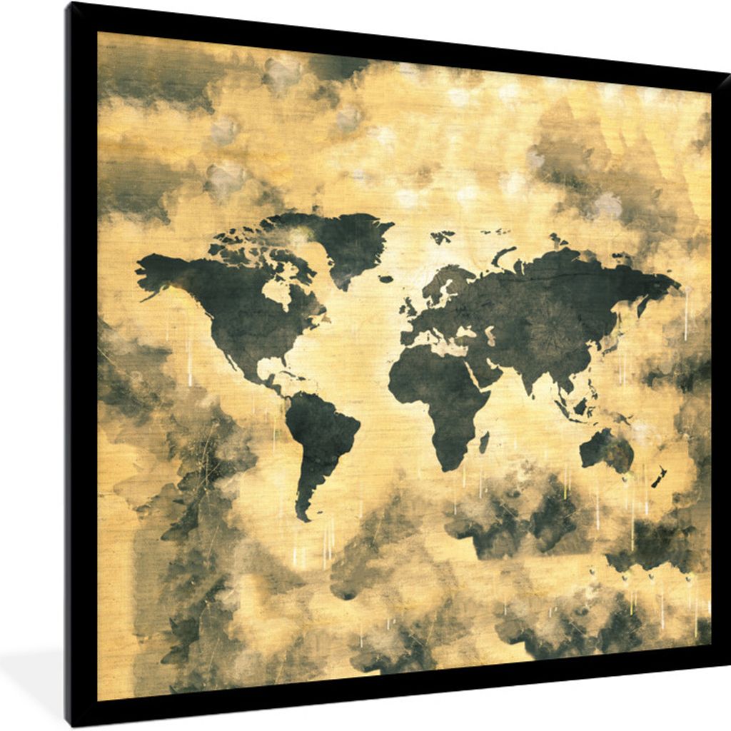 MuchoWow MuchoWow Gerahmtes Poster Weltkarte - Rauchen - Abstrakt 40x40 cm - Poster mit zchwarzem Bilderrahmen - Mit Rahmen - Wanddekoration Sc...