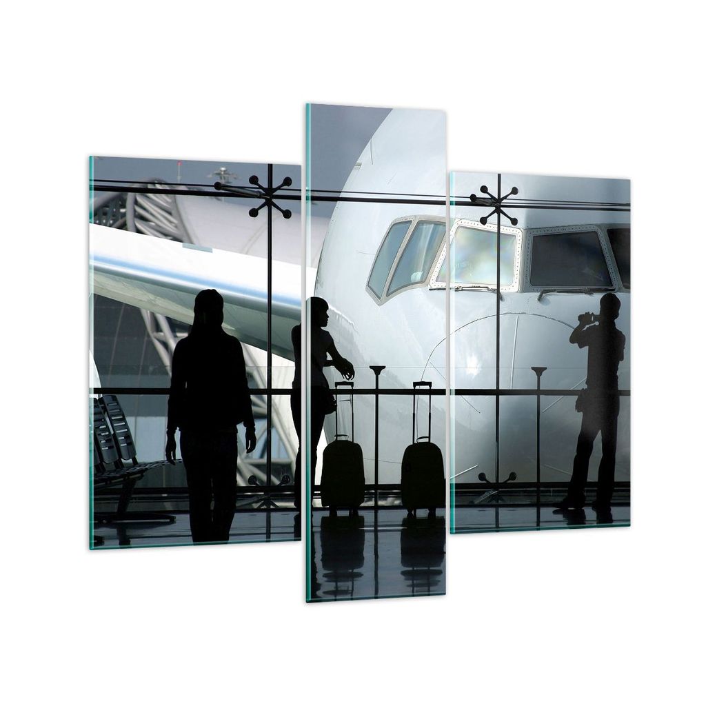Bilder auf glas - Flugzeug Flughafen Passagiere - 95x80cm - Glasbilder - Wandbilder - Kunstdruck - zum Aufhängen bereit - Wanddekoration aus Glas ...