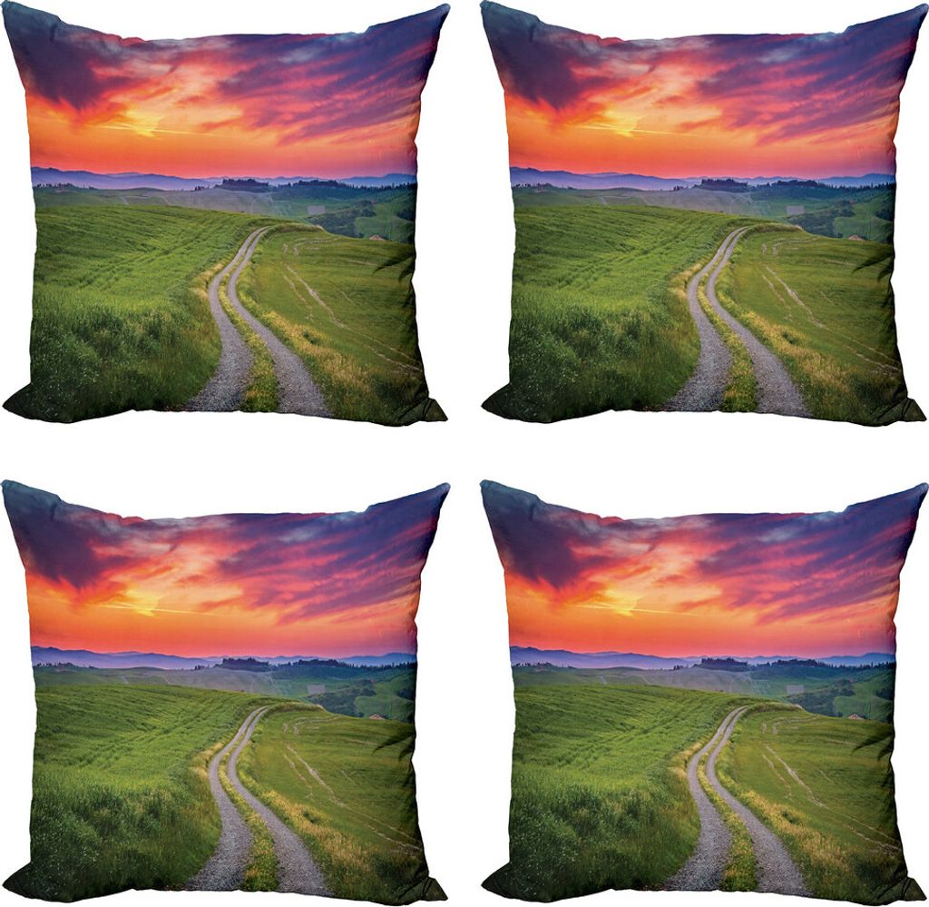 ABAKUHAUS Scenic Sommer Kissenbezug Set (4 Stück), Toskana Tangerine Sky, Moderner Doppelseitiger Digitaldruck, 60 cm x 60 cm, Burnt Sienna Multic...