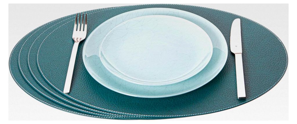 Ovale Platzsets aus recyceltem Leder, 4 Stück, Tischmatten, Platzdeckchen 45,7 x 33 cm (Petroleumgrün)