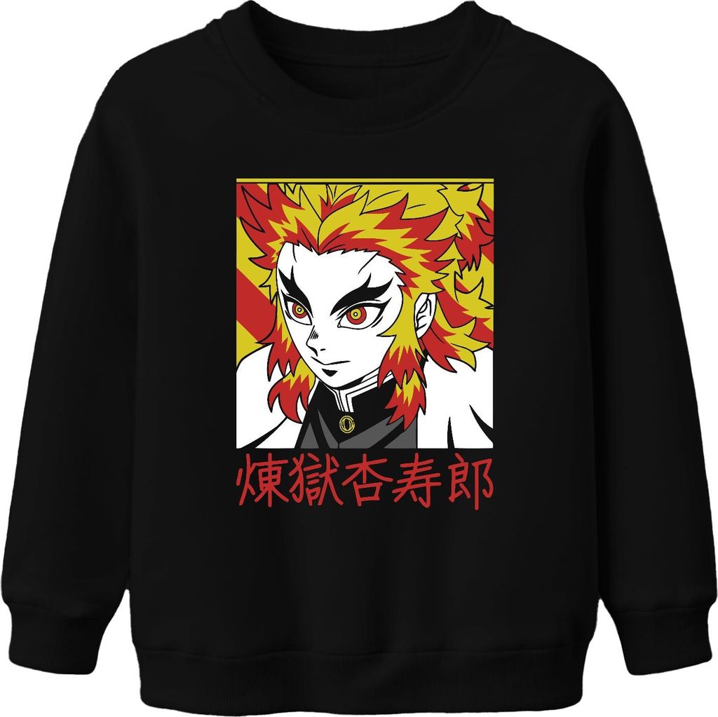 Rengoku Kyojuro Kimetsu no Yaiba Anime Flammenhaar Geschenk Uni Kinder Sweatshirt Pullover, Schwarz, 116