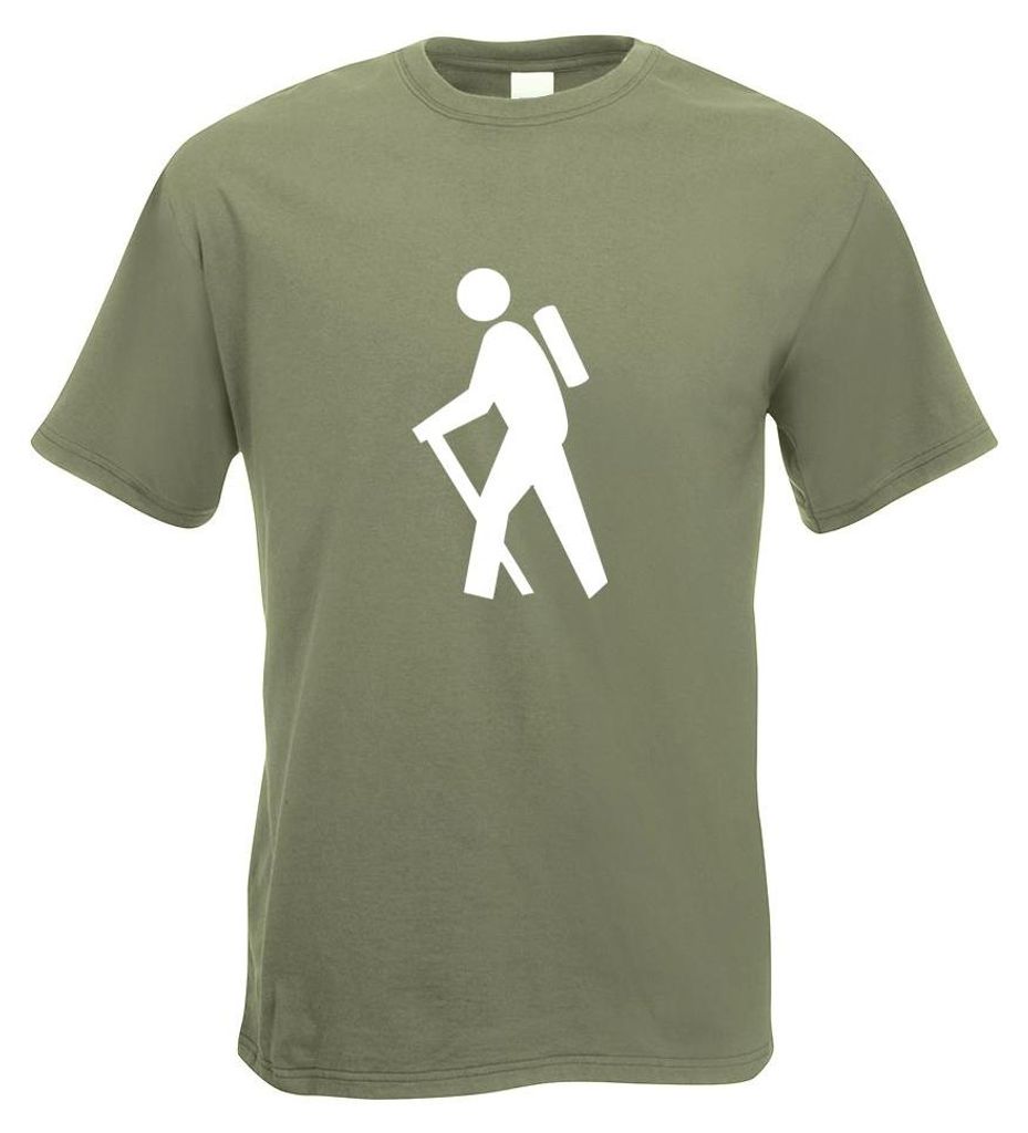 Kiwistar - T-Shirt - Olive - Wanderer Piktogramm Motiv Bedruckt Funshirt Design Print - mit Motiv Bedruckt - Funshirt Design - Sport - Freizeit - H...