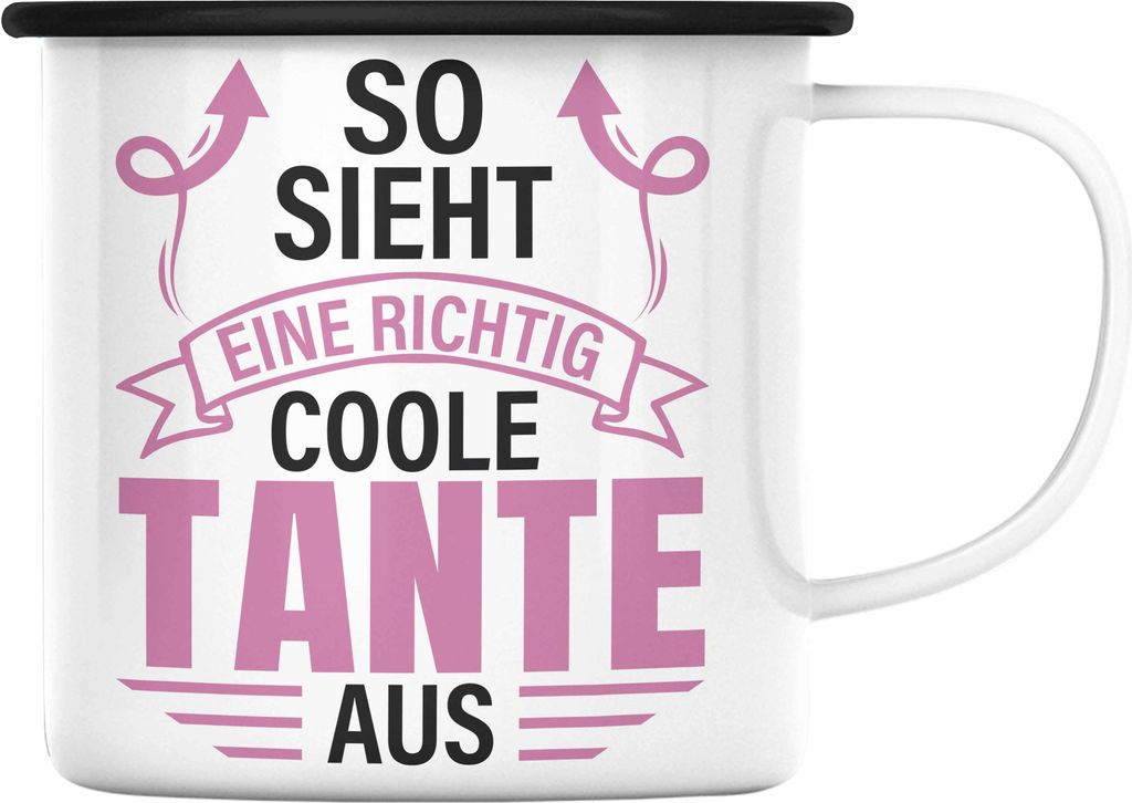 Trendation - Tante Geschenk Emaille Tasse Lustig So Sieht Eine Richtig Coole Tante Aus Geschenkidee Spruch (Schwarz)