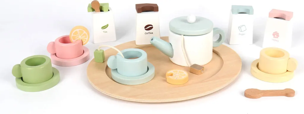 Service à Thé Enfant Bois Multicolore Rebecca Mobili Design Durable 3+