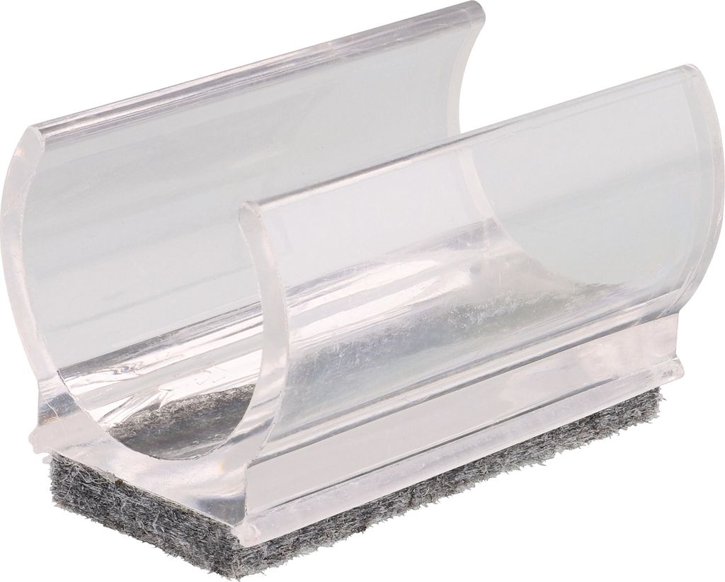 WAGNER Klemmschalengleiter für Rundrohr 4tlg. - 50 x 22 / 29 x 23 / 31 mm, Filz 8 mm, Kunststoff transparent - 15069499