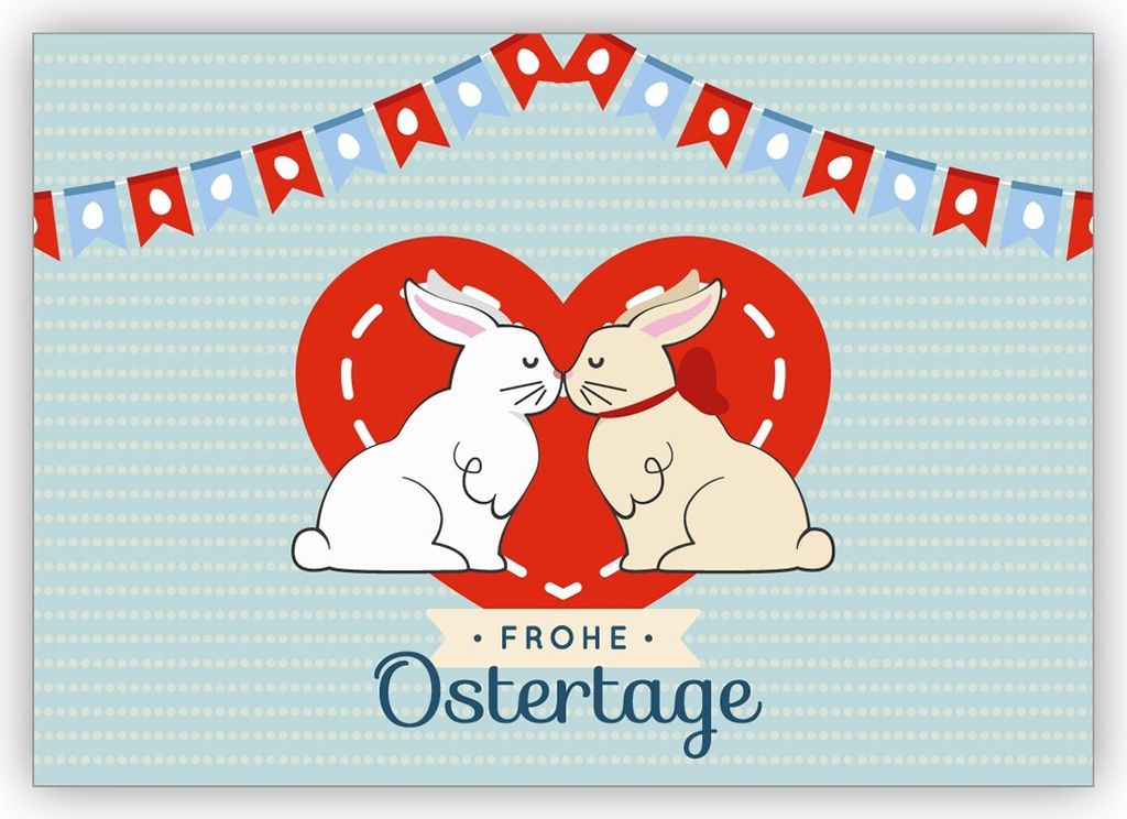 4x Süße Osterkarte zum Osterfest mit küssenden Osterhasen "Frohe Ostertage"