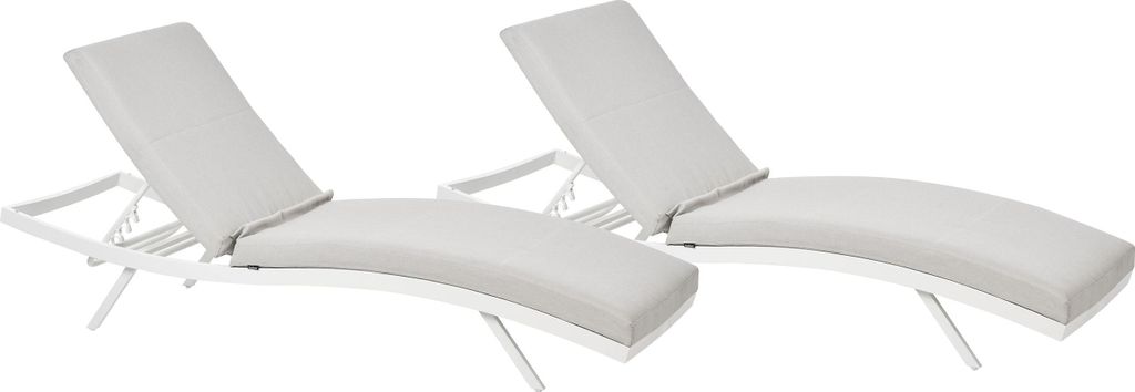 BELIANI Gartenliege 2er Set Weiß Aluminium mit Bespannung Hellgrau Stoff Verstellbares Kopfteil Modern Outdoor Garten Terrasse Balkon Außenbereich