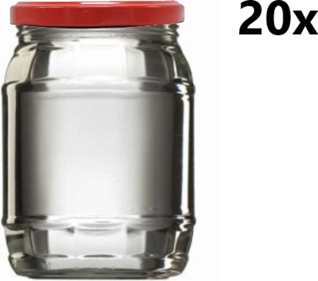 Einmachgläser 720 ml CHRISTEL klar/transparent 20 Stück INKLUSIVE ROTEN DECKELn, Anzahl der Teile in einer Packung: 20