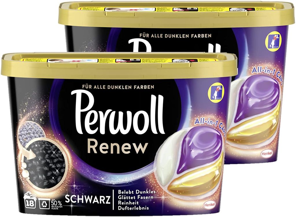 Perwoll Renew Caps Schwarz 2x18 Wäschen sanft reinigend Produktbild 